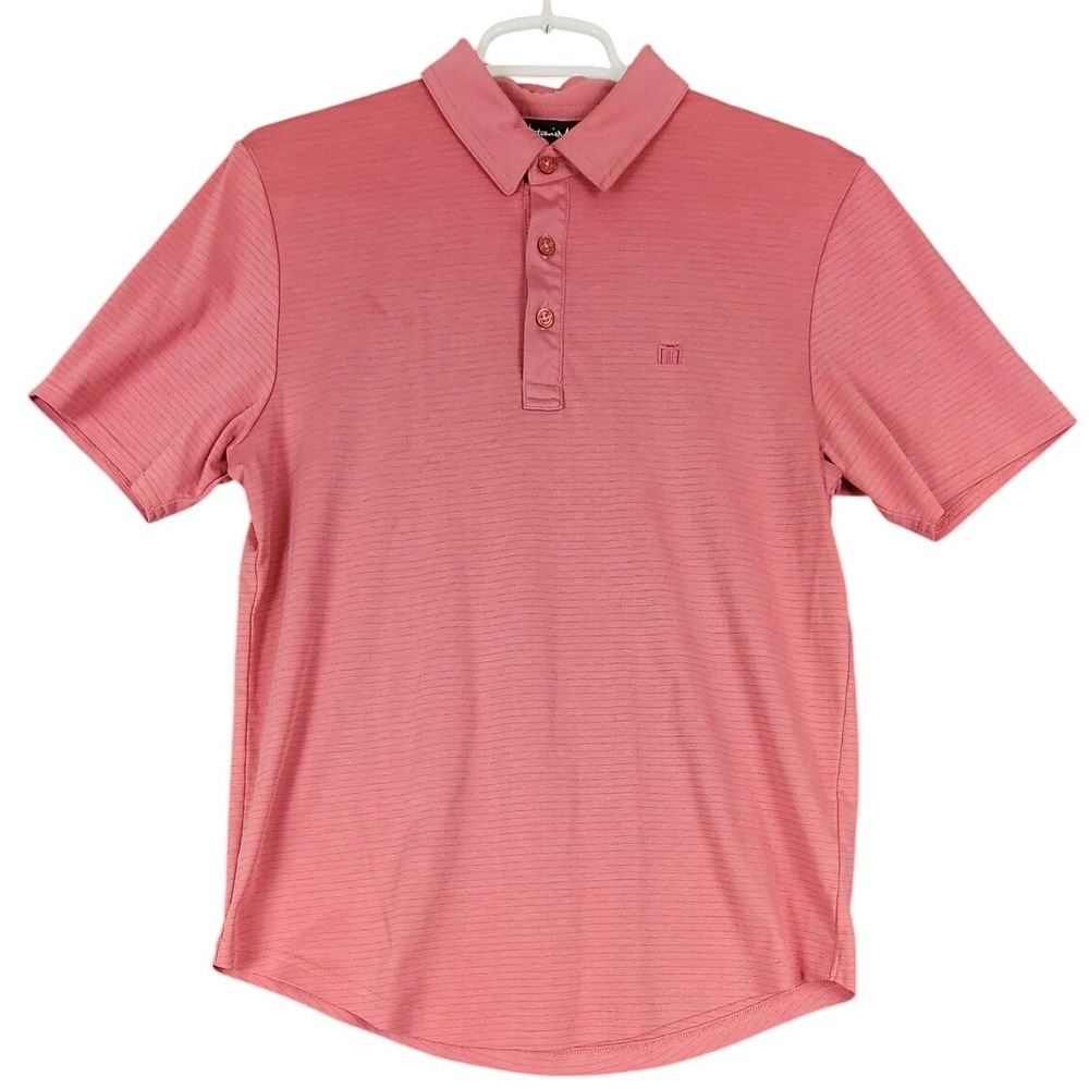 Travis Mathew Polo Shirt Mens Small S Pink Striped Golf Casual